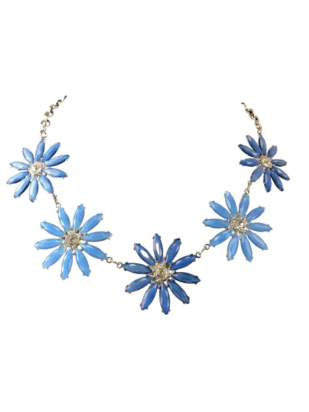 Kohls Color Necklace 18" Silver-tone Big Blue Flowers